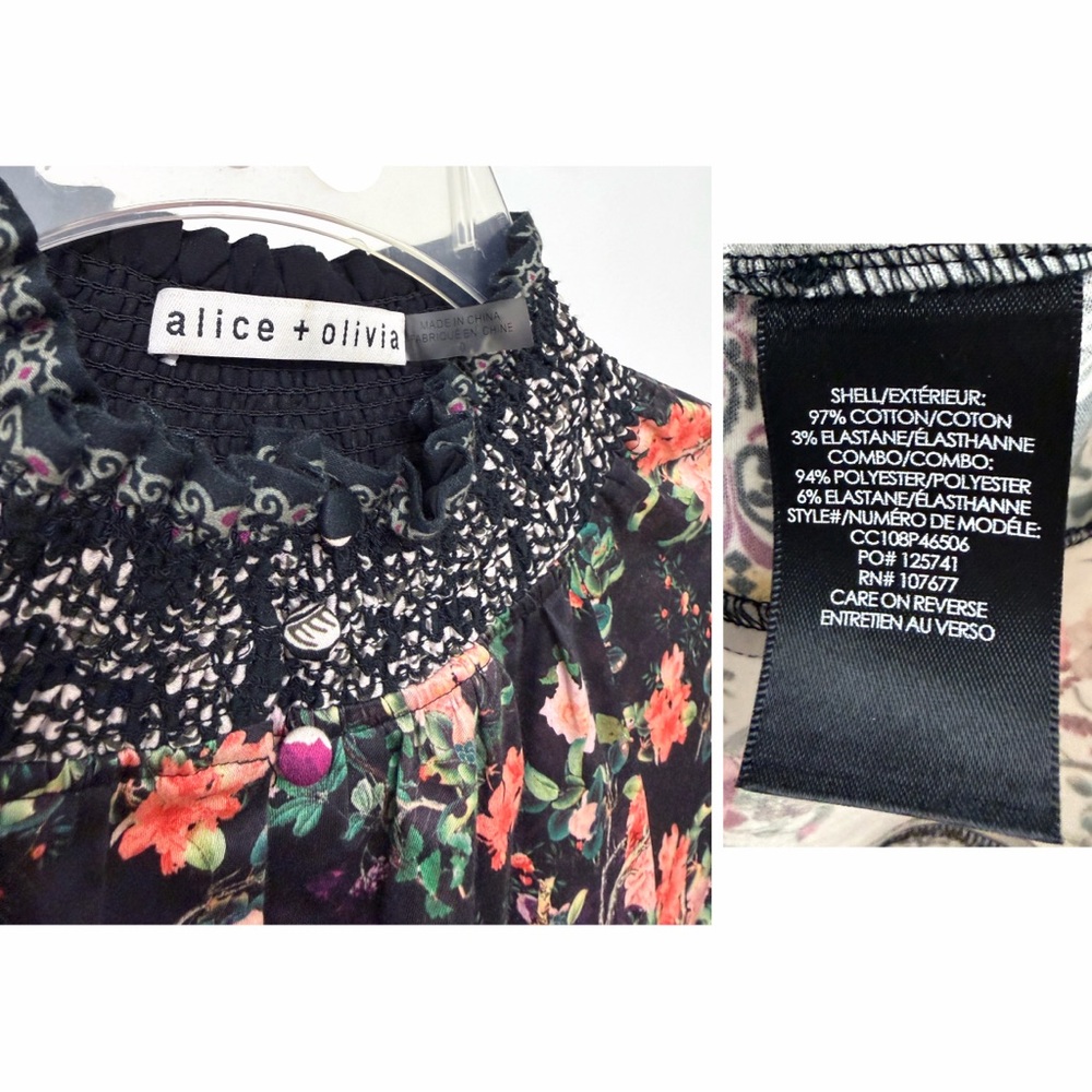 Alice + Olivia Janis Mini Dress Mock Neck Dream Castle Floral Black White 0 - Picture 3 of 16